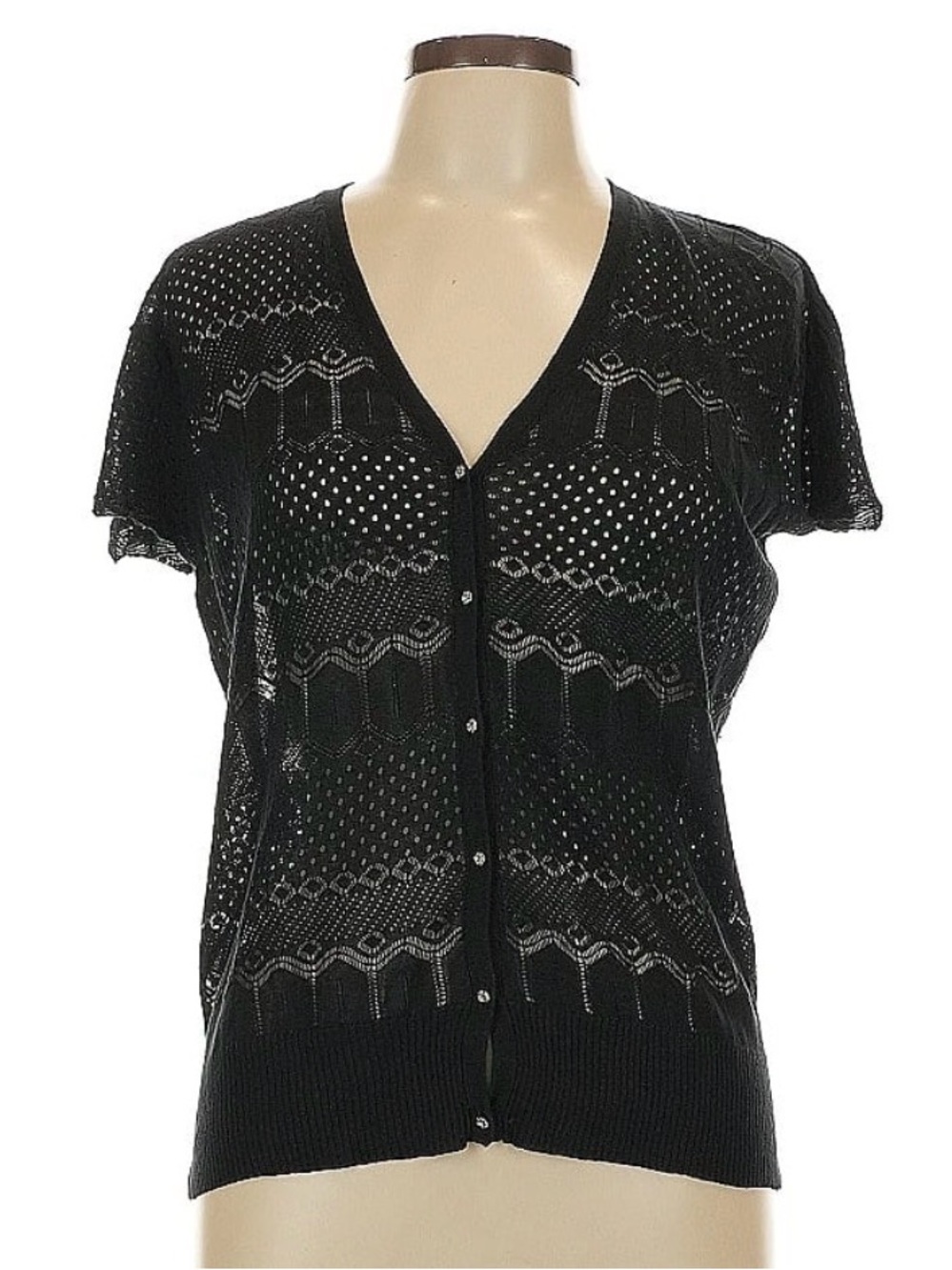 J. Peterman Black Openwork Silk Cardigan